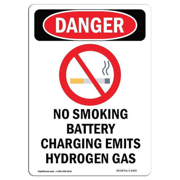 Signmission OSHA Danger Sign, No Smoking Battery, 10in X 7in Rigid Plastic, 7" W, 10" L, Portrait OS-DS-P-710-V-1483 - main